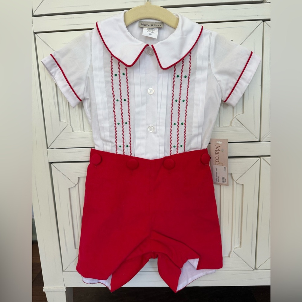 Marco & Lizzy NWT red cord short set size 12 month